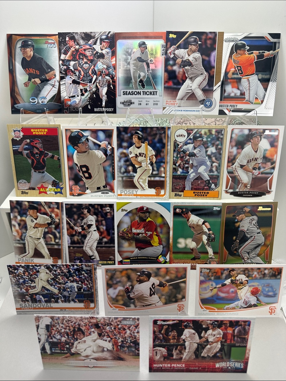 Buster Posey w/ Scutaro/Sandoval/Pence/Panik Giants 10-14’ WS heroes lot of 20
